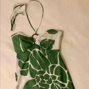 Milly Green and White Silk Halter Dress